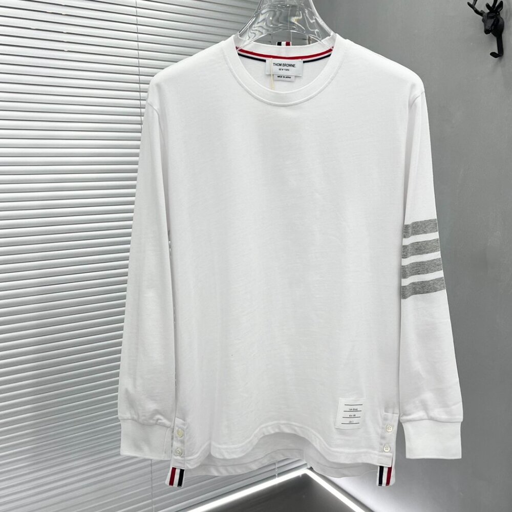 Thom Browne solid color striped round neck long sleeve